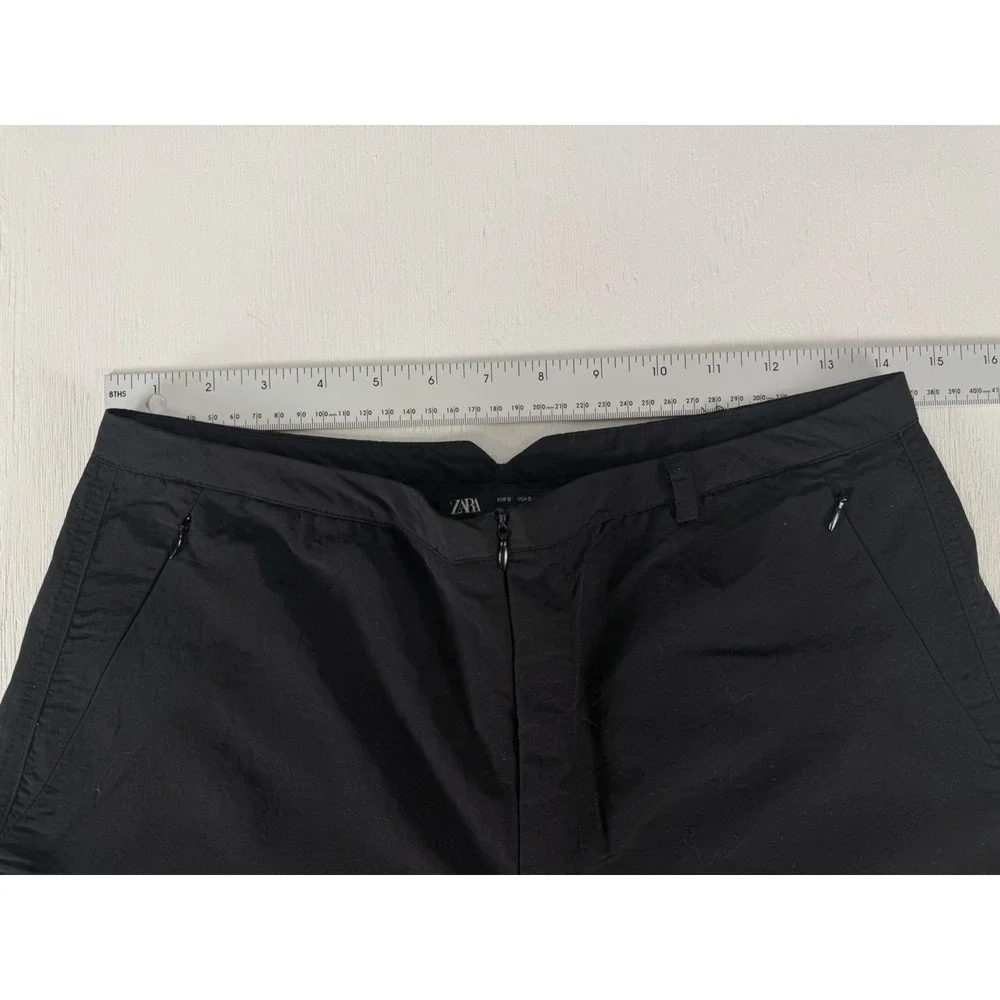 Zara Black Zip‎ Waist Women Wide Leg Nylon Pants Size Small Cool Style Athletic